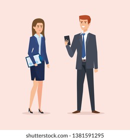 businesswoman and businessman professional executive with documents
