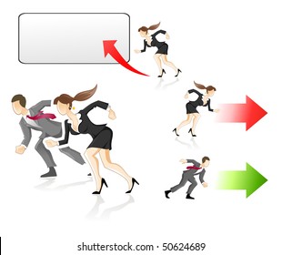 businesswoman and businessman running