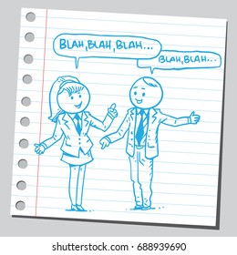 Businesswoman and businessman talking to each other