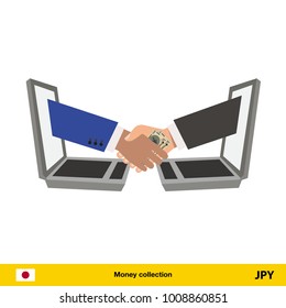 Businesswoman and businessman thinking about money. Yen banknote vector illustration.