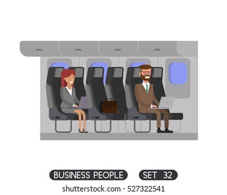 businesswoman businessman working on a airplane. Business people set 32