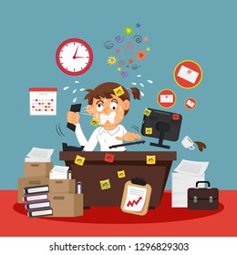 Businesswoman Busy Hard Working Illustration Vector Stock Vector 