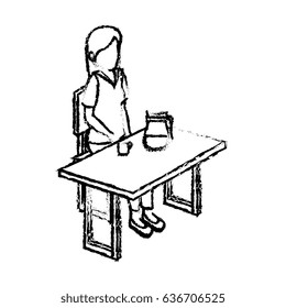 businesswoman in cafeteria isometric avatar character sitting in restaurant