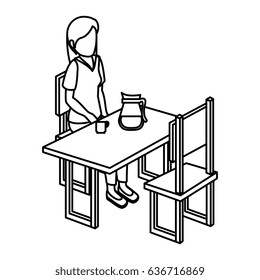 businesswoman in cafeteria isometric avatar character sitting in restaurant