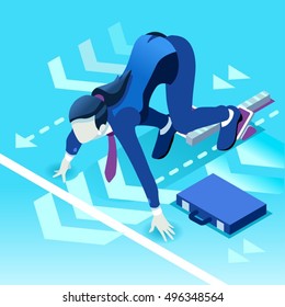 Businesswoman career concept vector infographic. Isometric woman isolated 3D vector character career isolated businesswoman. Business woman career character woman ambition. Isolated businesswoman 3d