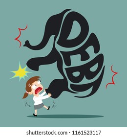 Businesswoman carrying heavy debt body shape elephant,illustration vector cartoon