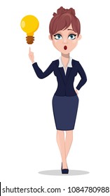 Businesswoman cartoon character. Beautiful business woman in office style clothes having a good idea. Vector illustration on white background