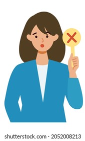 BusinessWoman cartoon character. People face profiles avatars and icons. Close up image of Woman having warning expression . Vector flat illustration.
