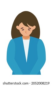 BusinessWoman Cartoon Character. People Face Profiles Avatars And Icons. Close Up Image Of Woman Taking A Bow. Vector Flat Illustration.