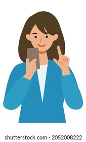 BusinessWoman cartoon character. People face profiles avatars and icons. Close up image of Woman using smartphone. Vector flat illustration.