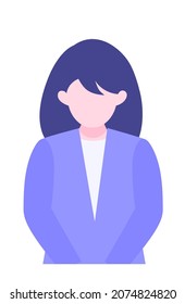 BusinessWoman Cartoon Character. People Face Profiles Avatars And Icons. Close Up Image Of Woman Taking A Bow. Vector Flat Illustration.