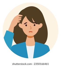 BusinessWoman cartoon character. People face profiles avatars and icons. Close up image of confused Woman. Vector flat illustration.