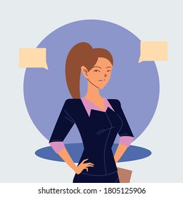 businesswoman cartoon with communication bubbles design, business fashion and management theme Vector illustration