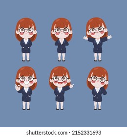 Businesswoman cartoon gesture pose character collection pose set vector design.