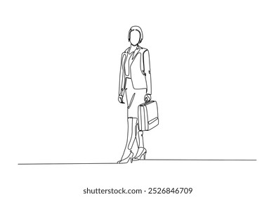 Businesswoman caryying briefacase in continuous one line drawing. Simple line art illustration of businesswoman with briefacase. Editable vector.