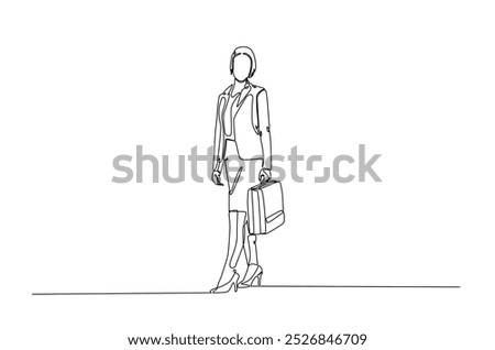 Businesswoman caryying briefacase in continuous one line drawing. Simple line art illustration of businesswoman with briefacase. Editable vector.