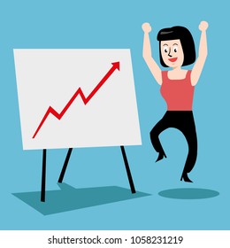 businesswoman celebrating the successful increase vector illustration