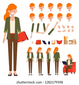 Businesswoman character  for animation creation design. Animated character office woman employee.