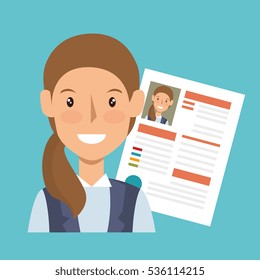 businesswoman character avatar with cv icon