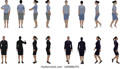 Businesswoman character, Business people, group of women, standing in white background