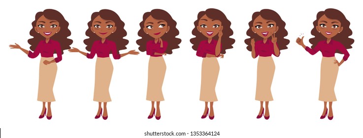 Businesswoman character or Businesswoman cartoon in different poses set vector illustration