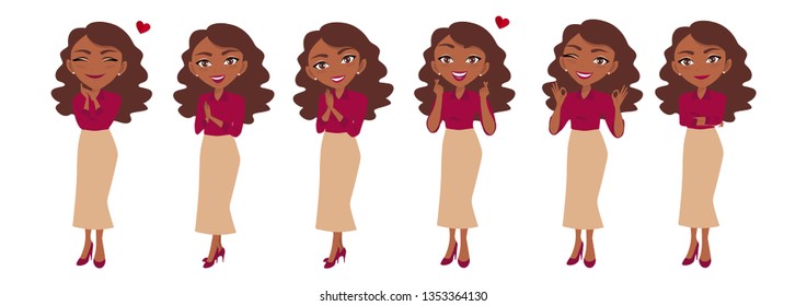 Businesswoman character or Businesswoman cartoon in different poses set vector illustration