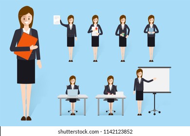 businesswoman character collection in job at office worker flat vector design.