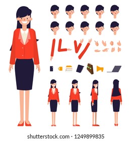 Businesswoman character creation design. Animated character office woman employee.