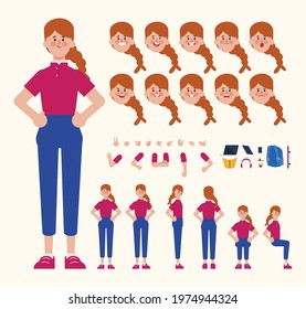 Businesswoman character creation design. Animation character office woman employee. Face Emotions, Expressions. Cartoon Illustration	