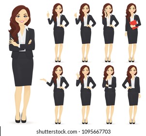 Businesswoman character in different poses set vector illustration