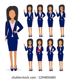 Businesswoman character in different poses set vector illustration 