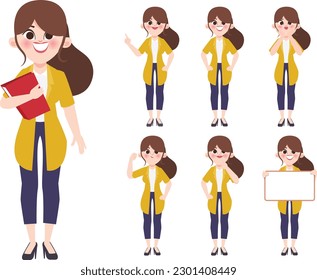 Businesswoman character in different poses set vector illustration