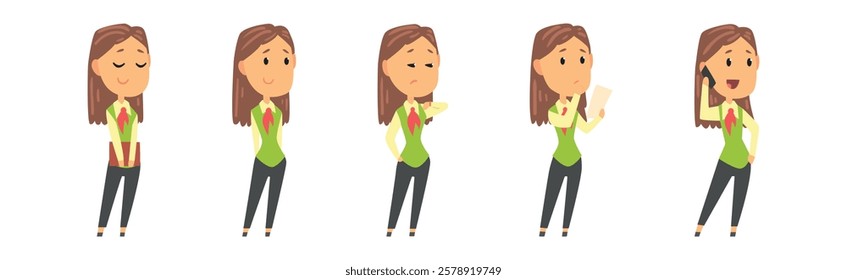 Businesswoman Character in Formal Wear in Various Pose Vector Set