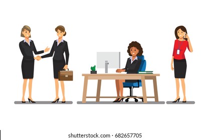 Businesswoman character In the office set  ,Vector illustration 