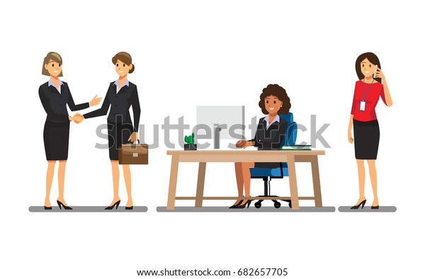 Businesswoman Character Office Set Vector Illustration Stock Vector ...