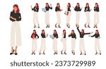 Businesswoman Character Poses Set Featuring Confident Stances, Woman Professional Gestures, And Dynamic Postures, Perfect For Showcasing Competence And Leadership. Cartoon People Vector Illustration