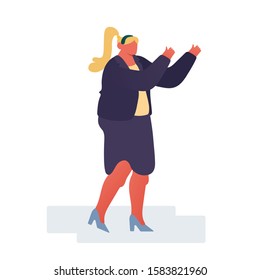 Businesswoman Character Rejoice, Successful Manager Waving Hands on White Background. Business Woman on Peak of Success. Leadership Winner Challenge Goal Achievement. Cartoon Flat Vector Illustration