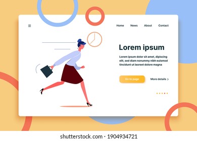 Businesswoman character running. Young office worker late for work flat vector illustration. Deadline and rush hour concept for banner, website design or landing web page