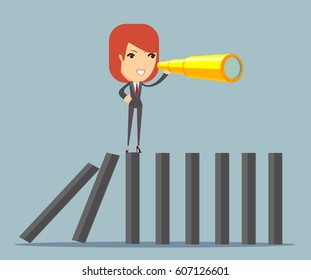 Businesswoman character searching business strategy on domino. Be different concept.  