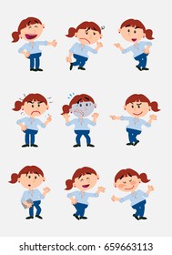 businesswoman character. Set with 9 variations for design work and animation.The character is angry, sad, happy, doubting…  Vector illustration to isolated and funny cartoons characters.