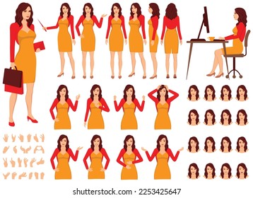 businesswoman character set in different poses isolated vector illustrtion