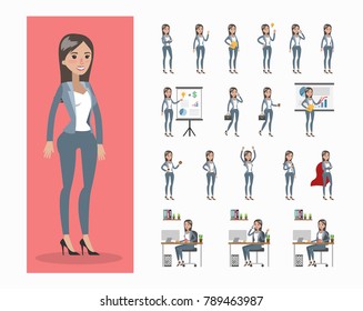 Businesswoman character set in formal clothes posing.