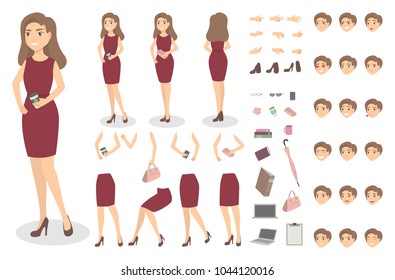 Businesswoman character set with poses and emotions.