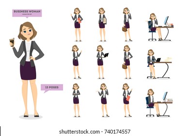 Businesswoman Character Set. Woman In Skirt In Different Positions.