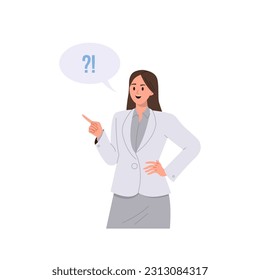 Businesswoman character talking expressing feelings exclaiming loudly design with speech bubble