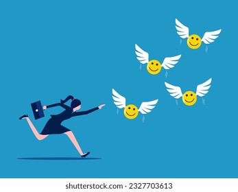 Businesswoman chasing catches an optimistic mood 