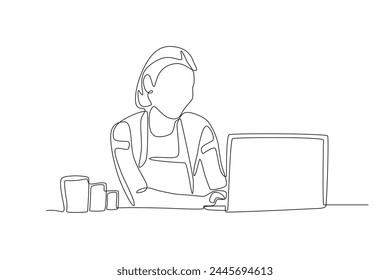 Businesswoman checking stock of goods.Business small one-line drawing