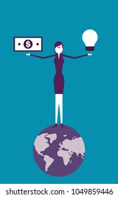 Businesswoman and choice. Vector illustration of business processes.