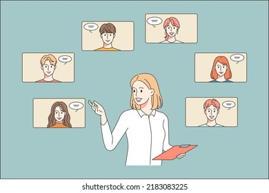 Businesswoman Choose Candidate For Job Vacancy In Company. Female CEO Or Boos Headhunting For Employee. Hiring And Employment. Vector Illustration. 