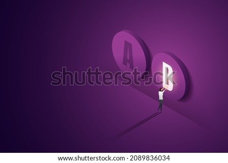 Businesswoman chooses plan b as a choice between Plan A, deciding on a business strategy plan. on a purple background.  isometric vector illustration.